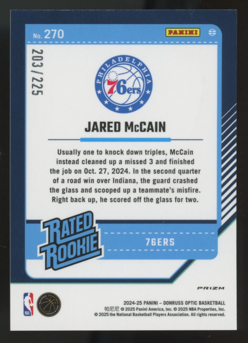 2024-25 Donruss Optic Jared McCain Rated Rookie Orange Shock /225 #270