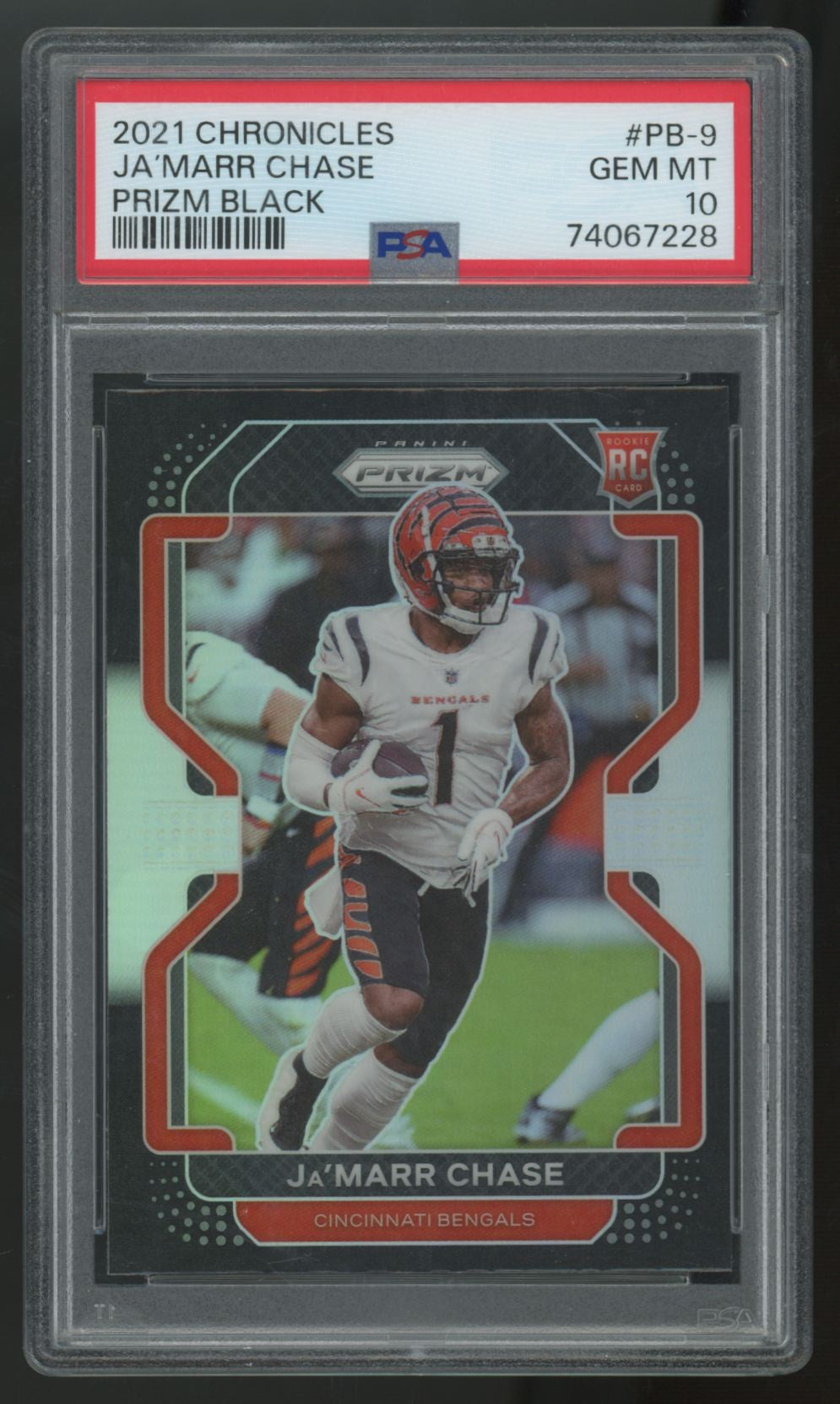 2021 Panini Chronicles Prizm Black Ja'Marr Chase RC #PB-9 PSA 10