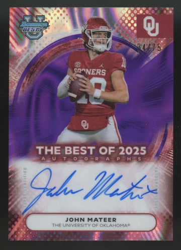 2025 Bowman's Best U John Mateer Best Of '25 Purple Auto /75 #BOA-JMA