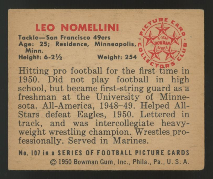 1950 Bowman Leo Nomellini #107 VG/EX