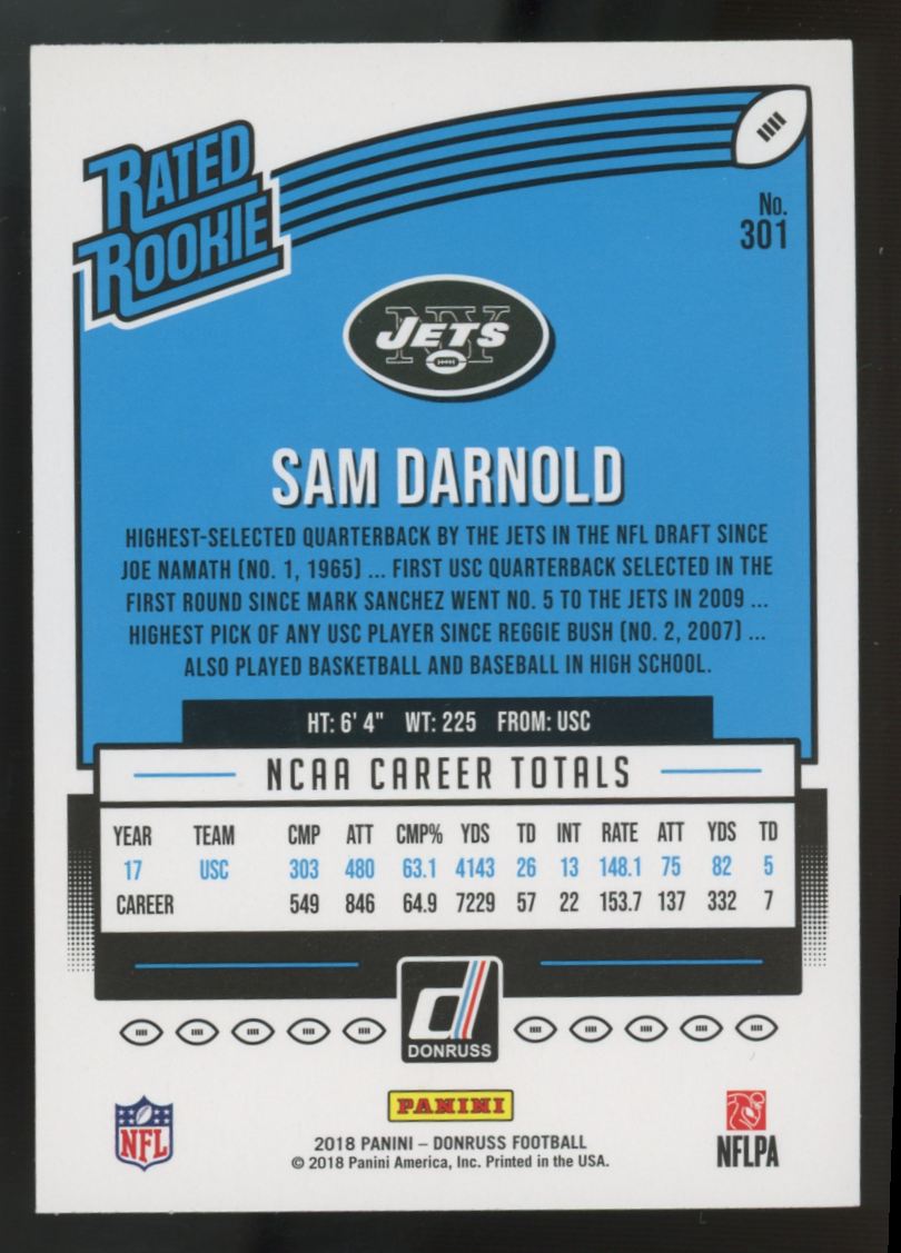 2018 Panini Donruss Sam Darnold RC Rated Rookie Red Press Proof #301