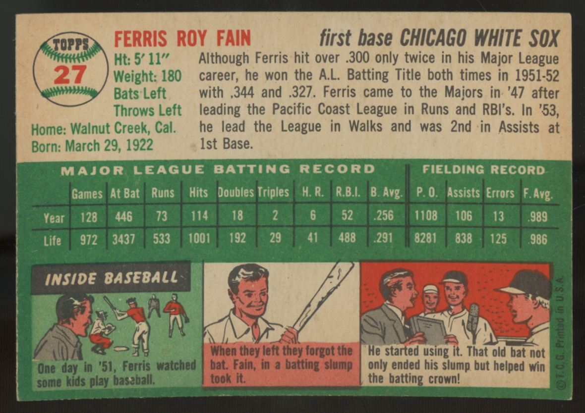 1954 Topps Ferris Fain #27 EX-MT
