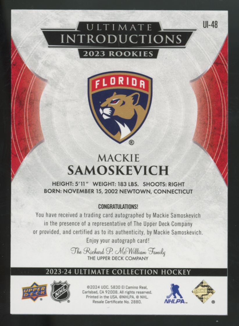 2023-24 Upper Deck Ultimate Mackie Samoskevich RC Introductions Auto #UI-48
