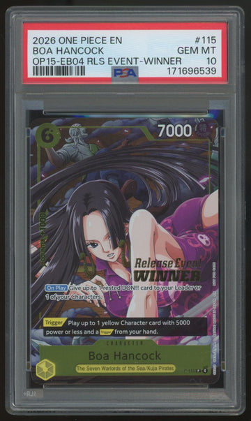 2026 One Piece Boa Hancock OP15-EB04 Event Winner Holo #115 PSA 10 (B)