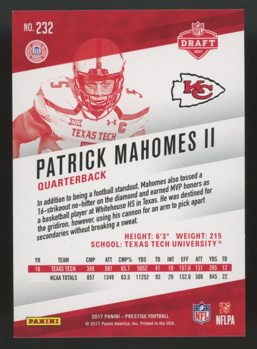 2017 Panini Prestige Patrick Mahomes II RC #232 "A"