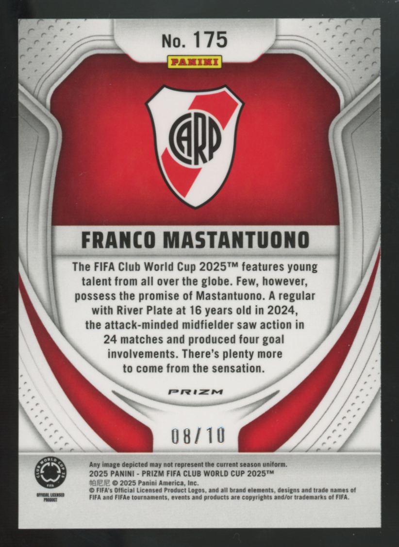 2025 Panini Prizm FIFA World Cup Franco Mastantuono Gold Glitter /10 #175