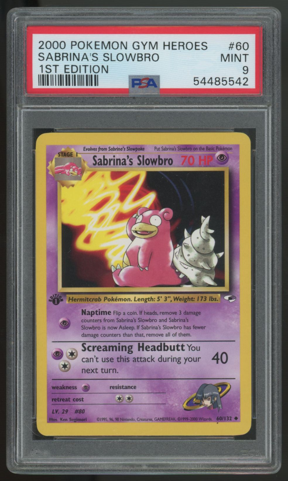 2000 Pokemon Sabrina's Slowbro Gym Heroes 1st Edition #60 PSA 9