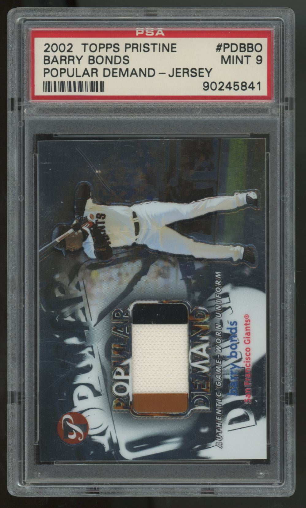 2002 Topps Pristine Barry Bonds Popular Demand Patch /1000 #PD-BBO PSA 9