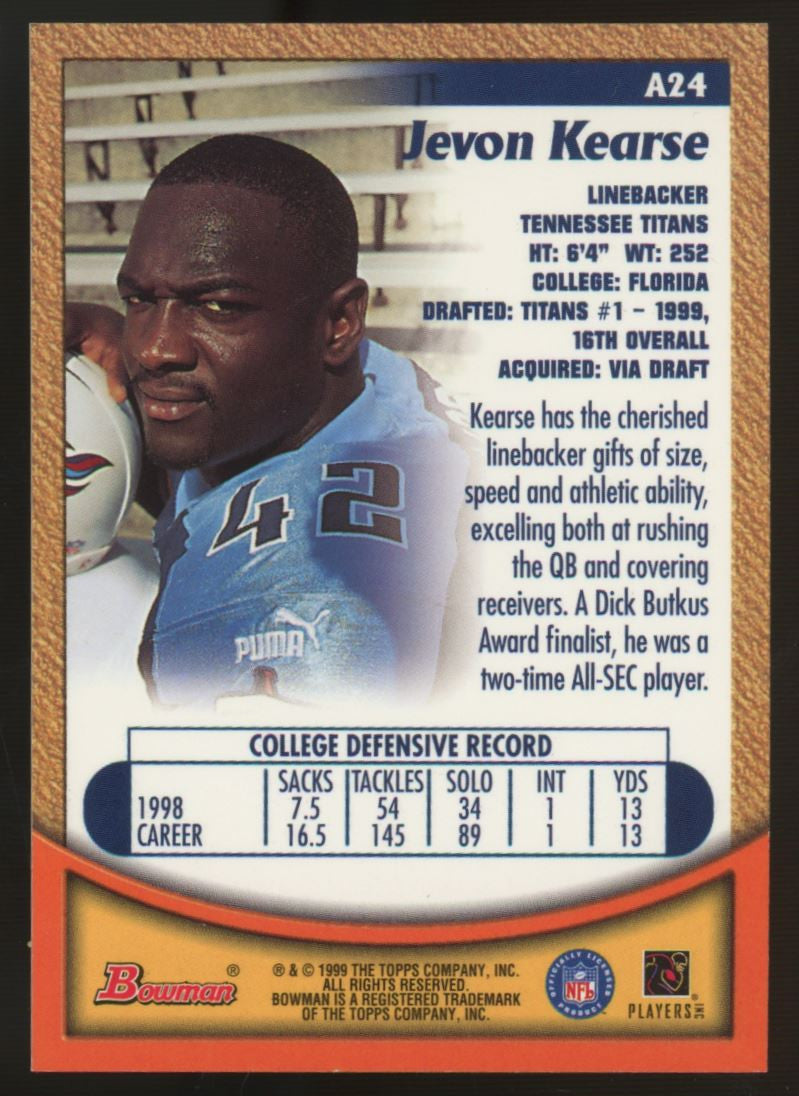 1999 Bowman Jevon Kearse Certified On Card Auto #A24