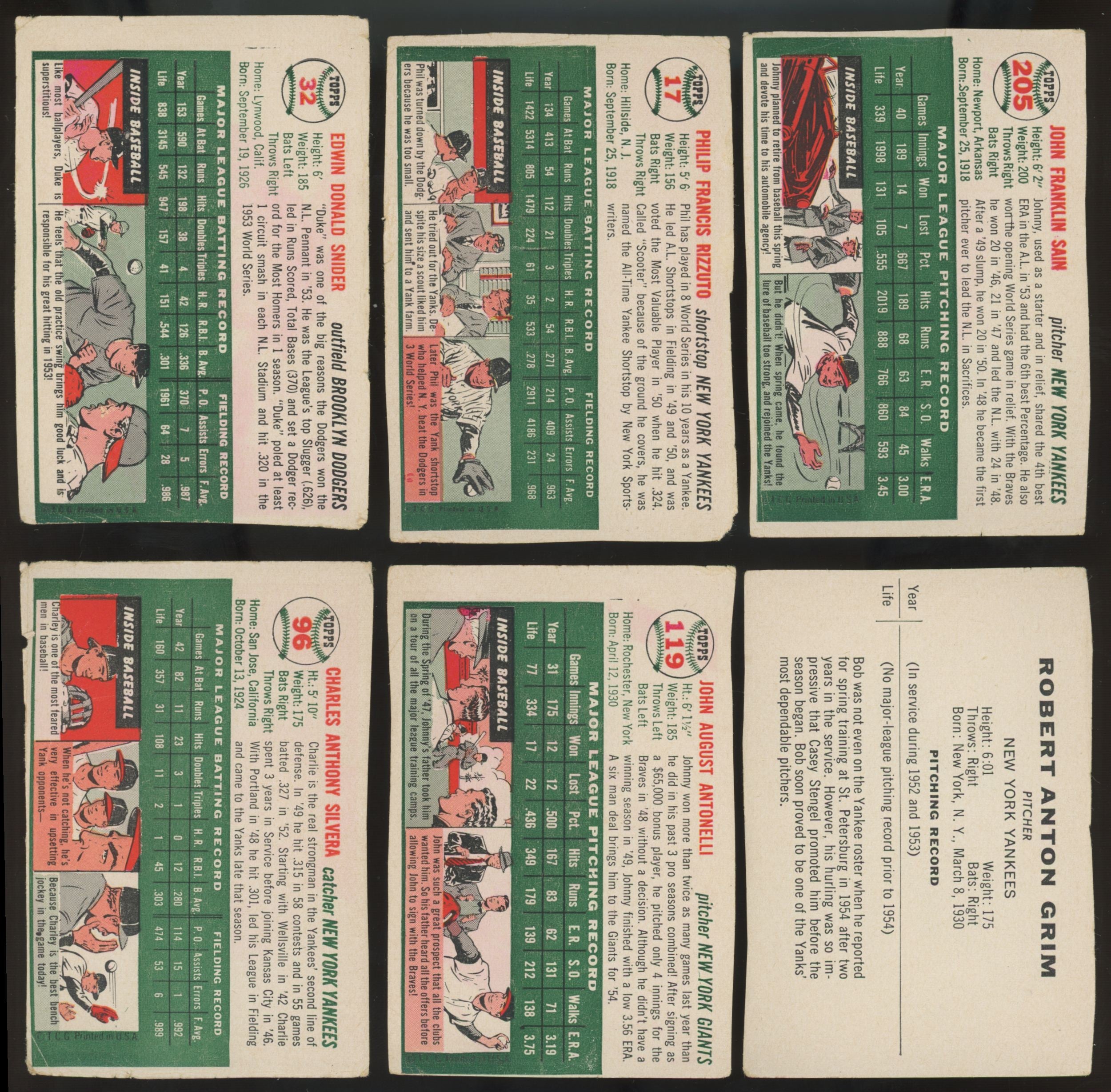 1954 Sports Illustrated Topps Baseball Paper Hand Cut Lot Of 18