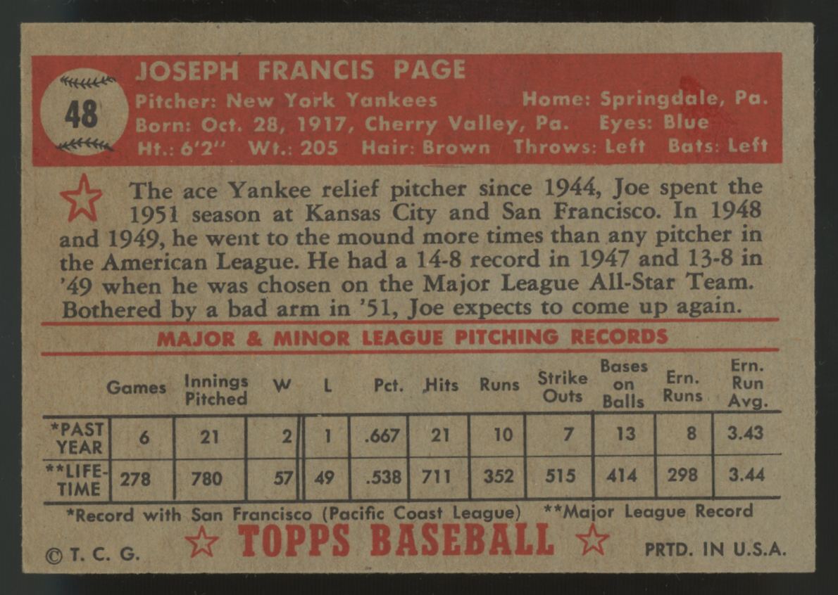 1952 Topps Joe Page #48 EX