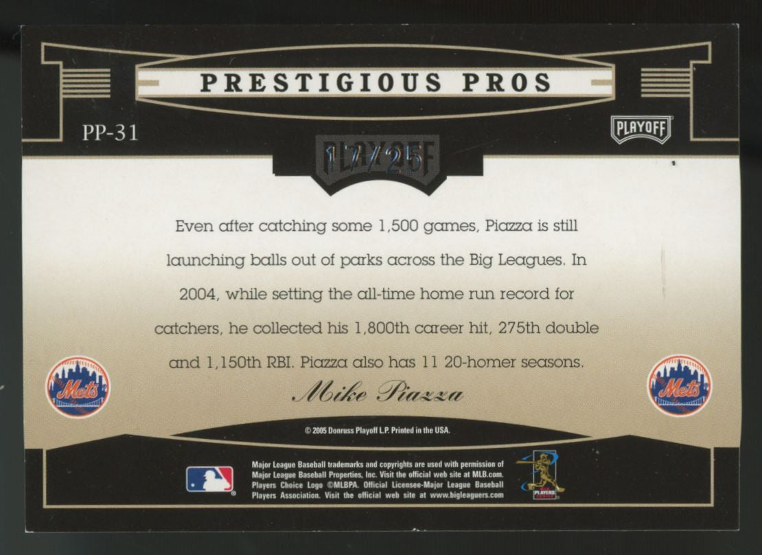 2005 Playoff Prestige Mike Piazza Prestigious Pros Platinum /25 #PP-31