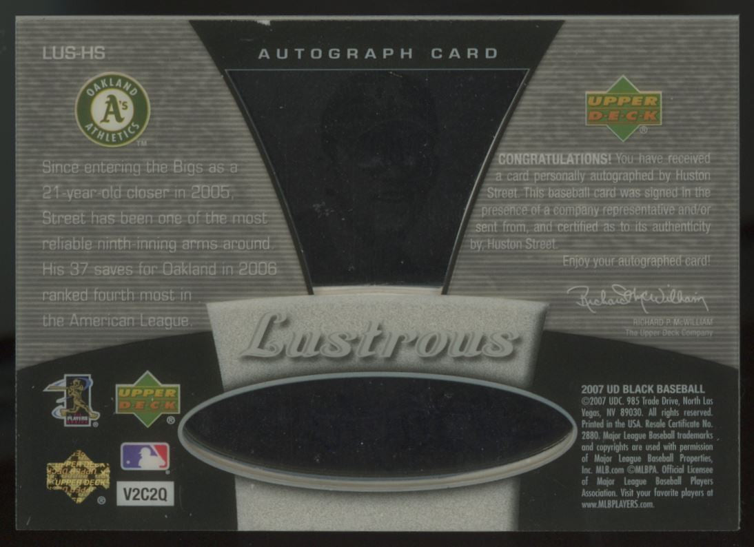 2007 UD Black Huston Street Lustrous Auto /50 #LUS-HS