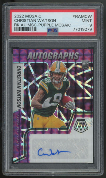 2022 Panini Mosaic Christian Watson RC Purple Auto /49 #RAM-CW PSA 9