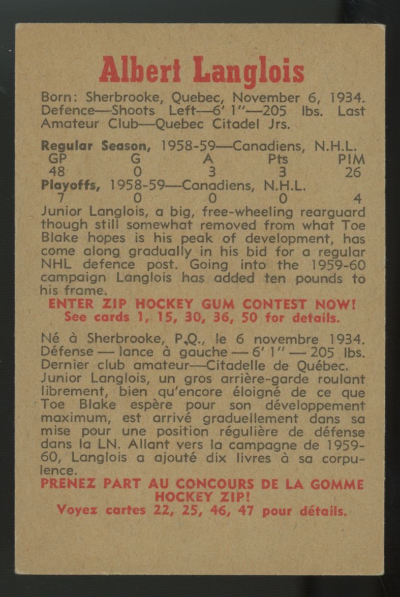 1959-60 Parkhurst Albert Langlois #45 EX