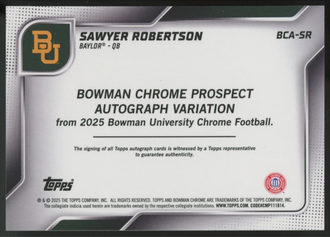 2025 Bowman University Chrome Sawyer Robertson 1st Prospect Auto #BCA-SR