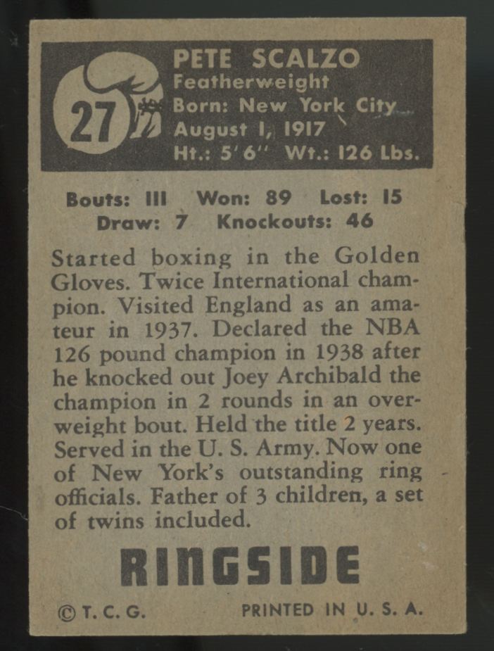 1951 Topps Ringside Petey Scalzo #27 VG