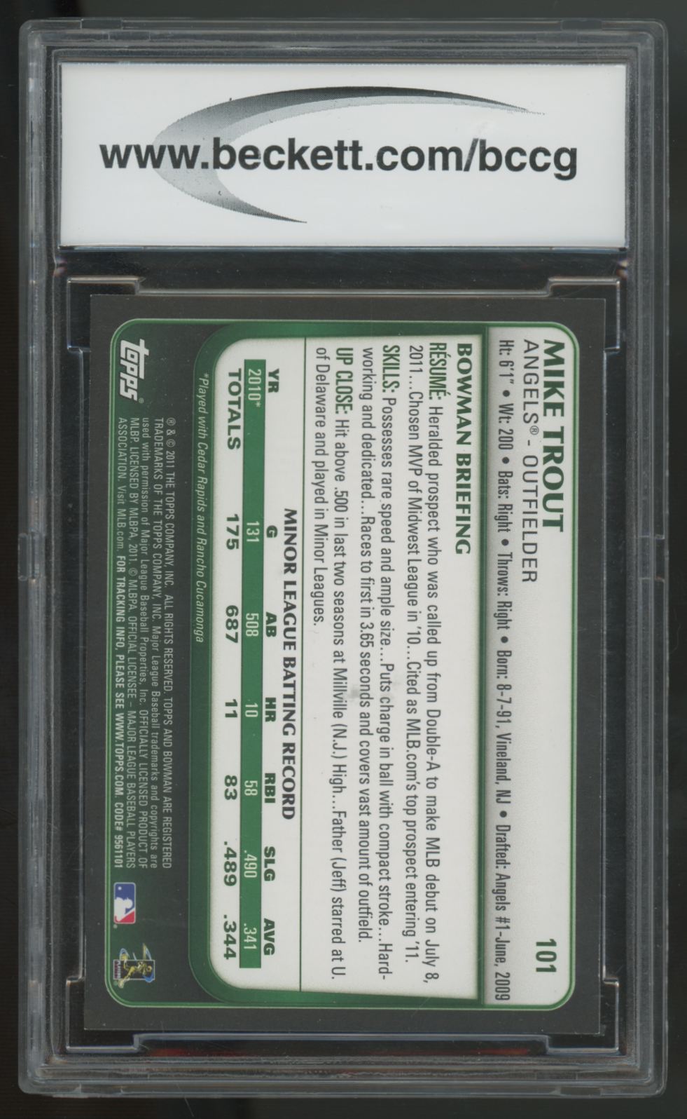 2011 Bowman Draft Mike Trout RC #101 BCCG 10