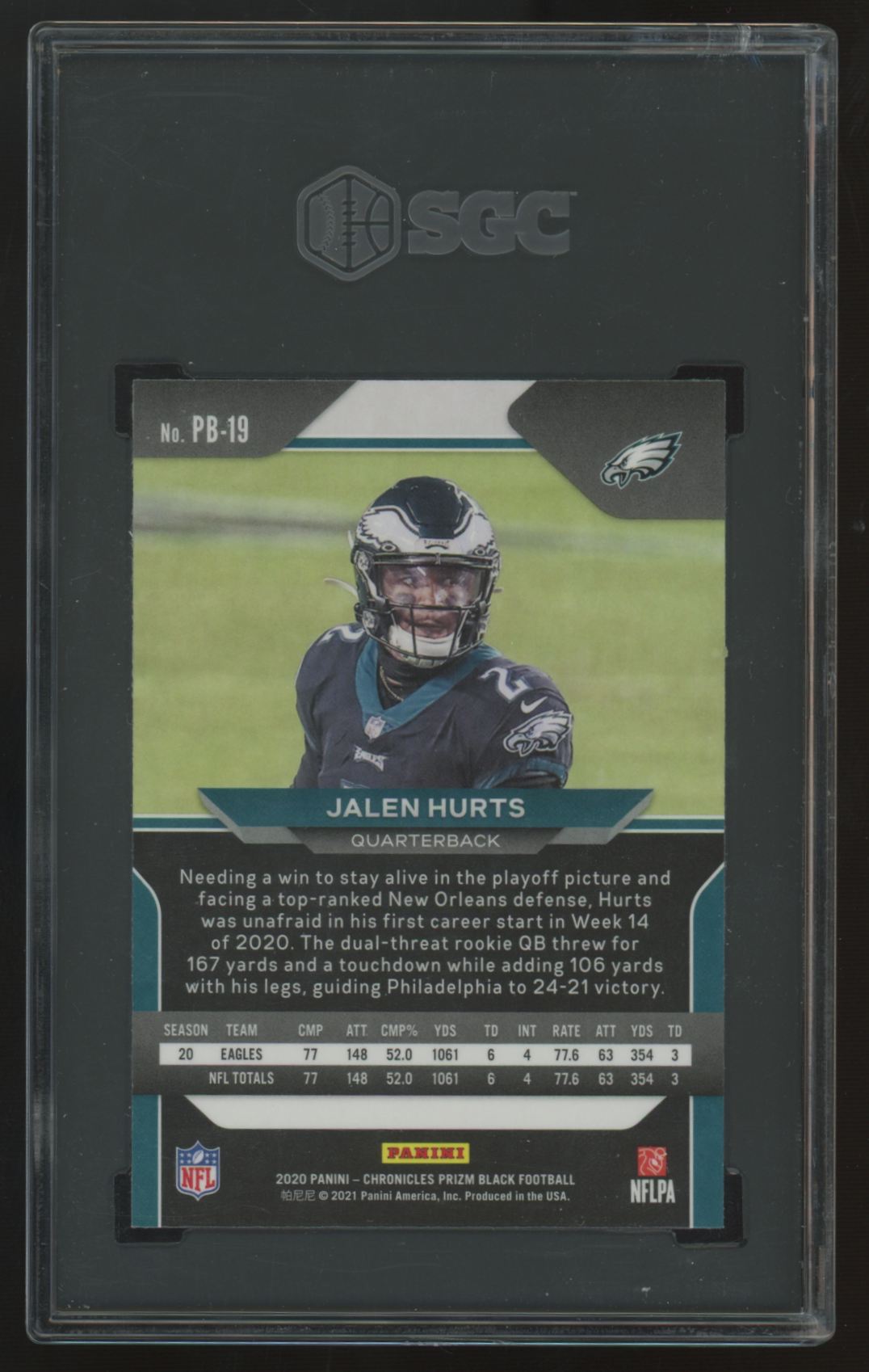 2020 Panini Chronicles Prizm Black Jalen Hurts RC #PB-19 SGC 9.5