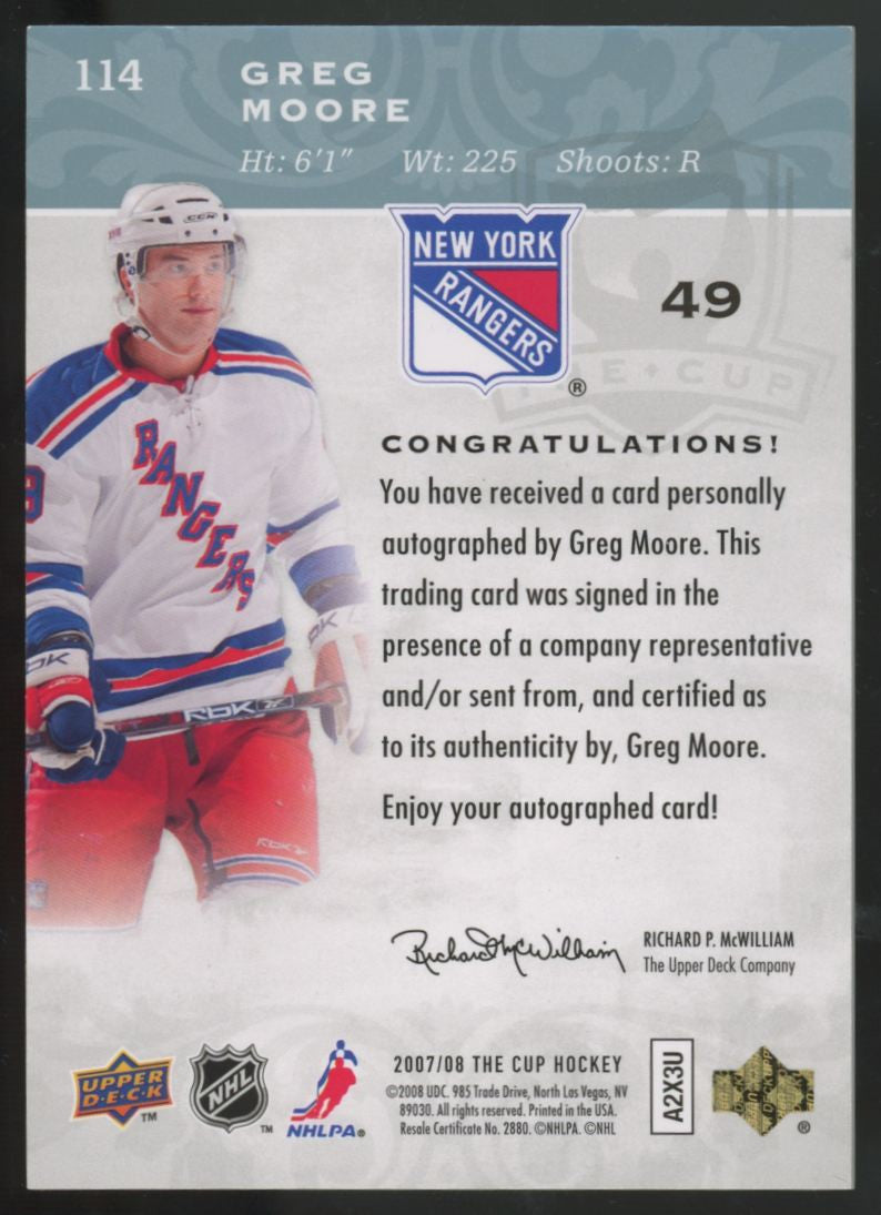 2007-08 Upper Deck The Cup Greg Moore RC Auto /199 #114