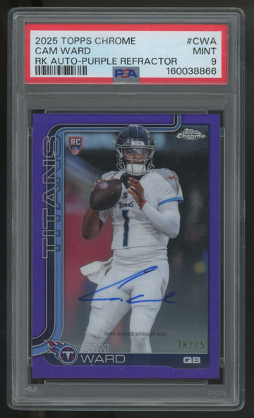 2025 Topps Chrome Cam Ward RC Purple Refractor Auto /75 #RA-CWA PSA 9