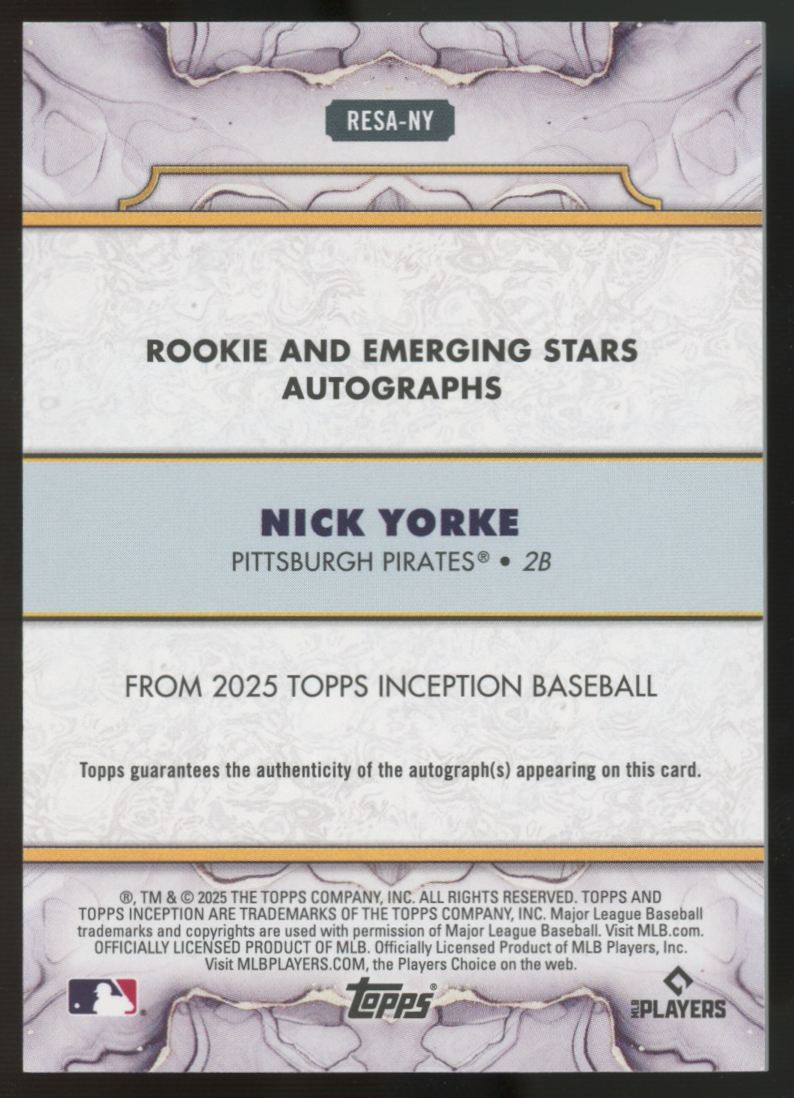 2025 Topps Inception Nick Yorke RC Emerging Stars Auto Aqua /75 #RESA-NY