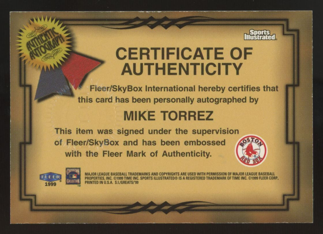 1999 Fleer Sports Illustrated Mike Torrez Autograph Collection Auto