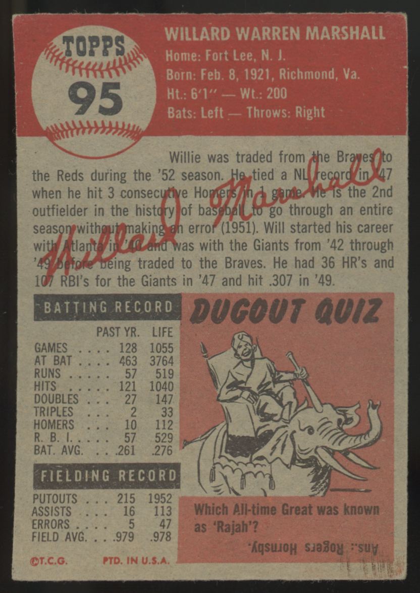 1953 Topps Willard Marshall #95 VG "A"
