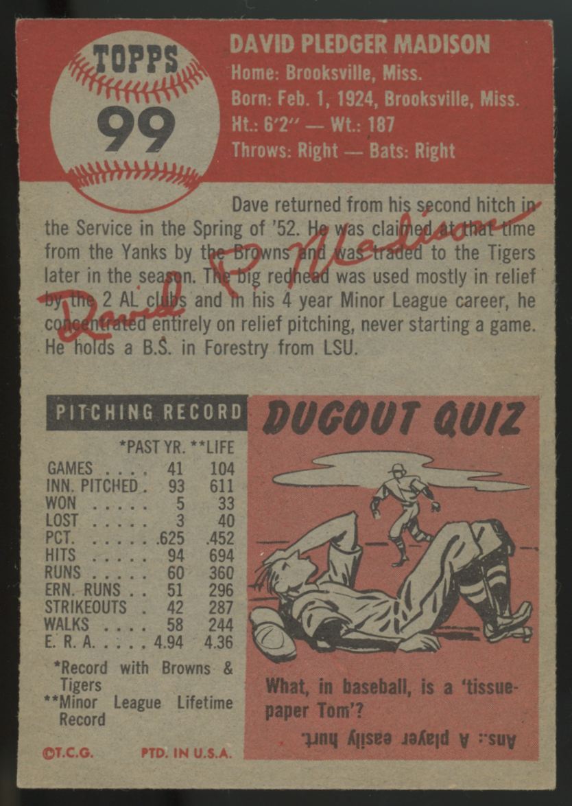 1953 Topps Dave Madison #99 EX