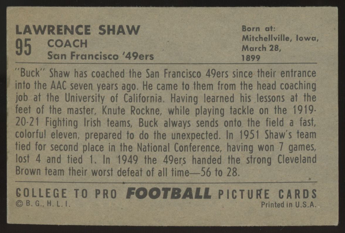 1952 Bowman Large Buck Shaw RC #95 EX