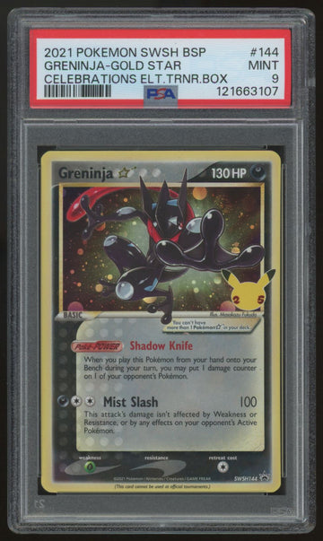 2021 Pokemon Greninja Gold Star Celebrations ETB Promo #144 PSA 9