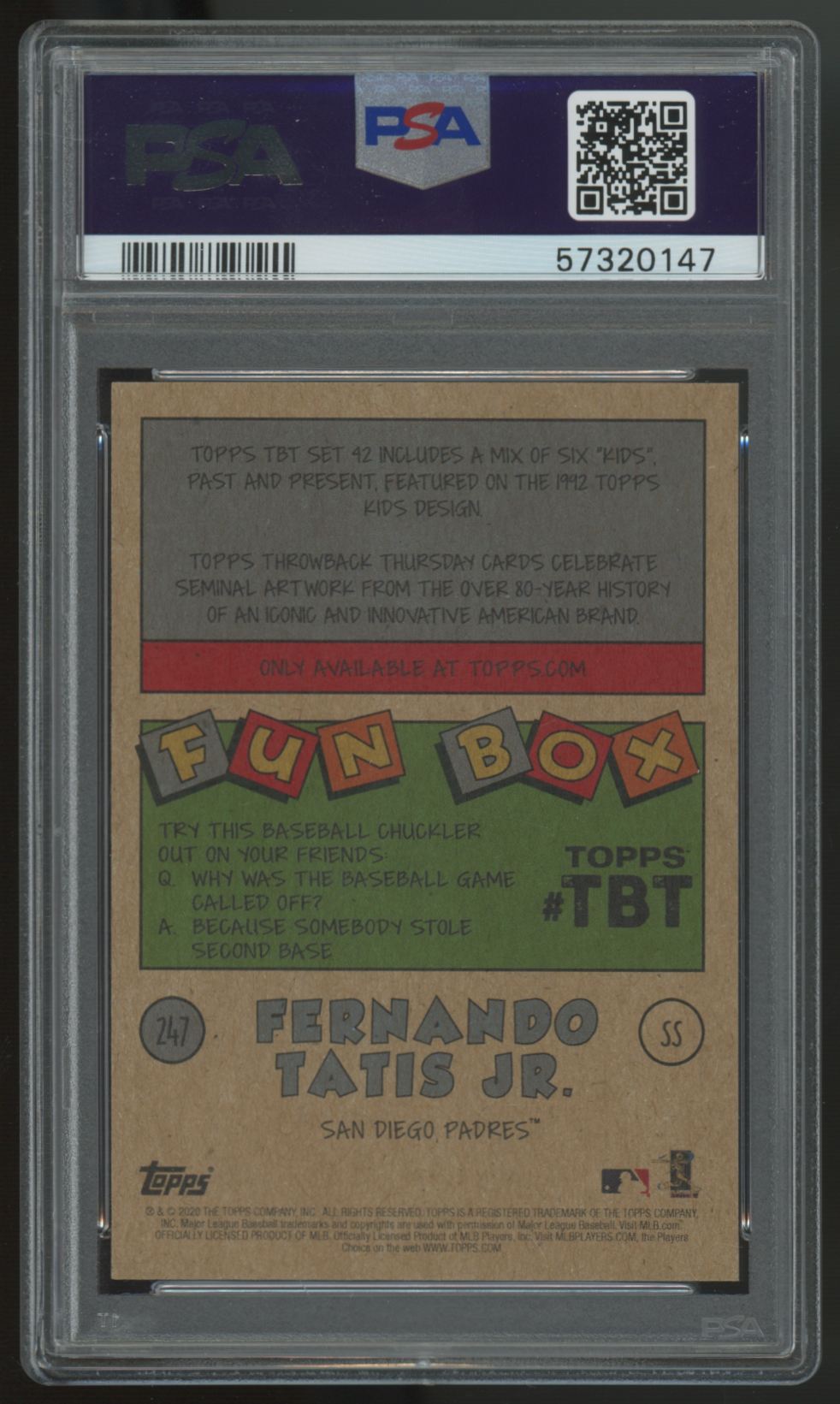 2020 Topps Baseball Fernando Tatis Jr. Throwback Thursday #247 PSA 10 *147