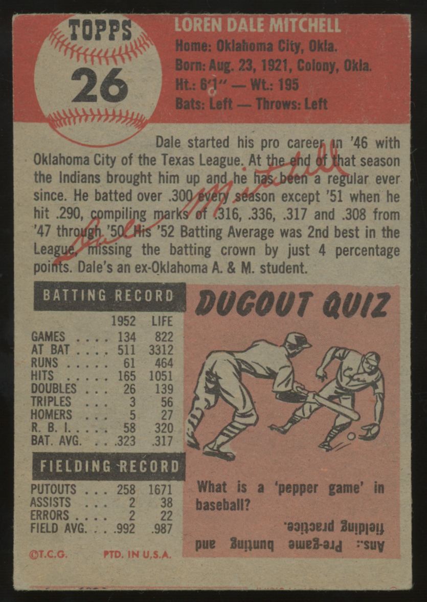 1953 Topps Dale Mitchell #26 Good