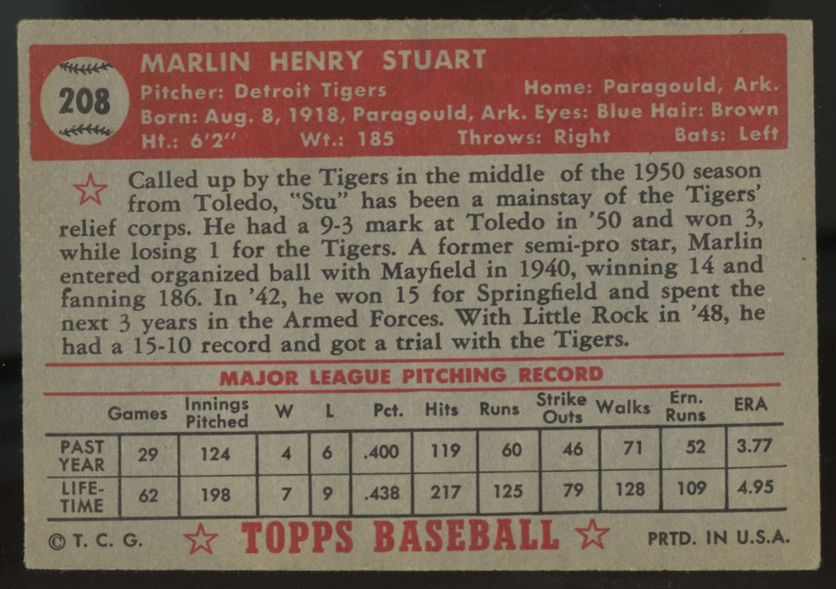 1952 Topps Marlin Stuart #208 VG/EX