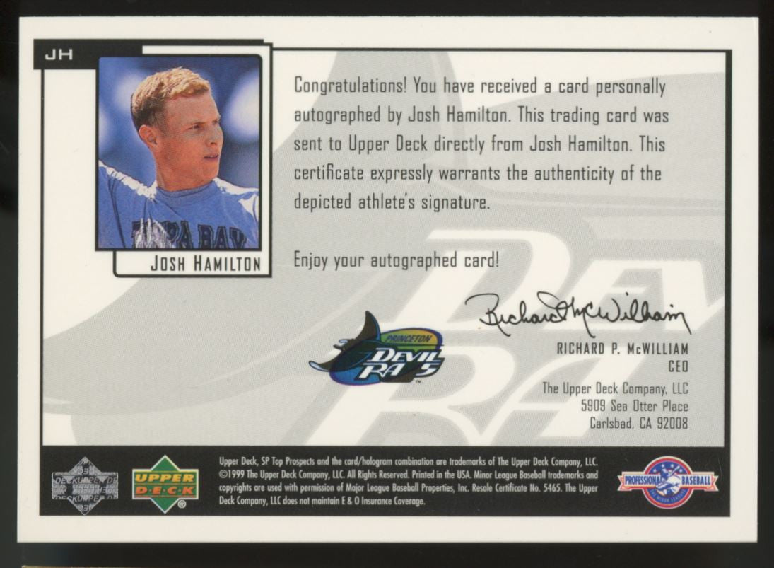 1999 SP Top Prospects Josh Hamilton Chirography Auto #JH