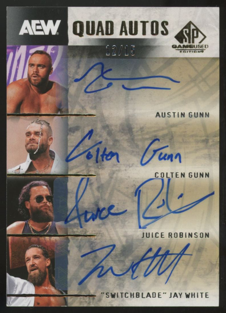 2025 UD SP Game Used AEW Gunn/Gunn/Robinson/White Quad Auto /15 #QA-GGRW