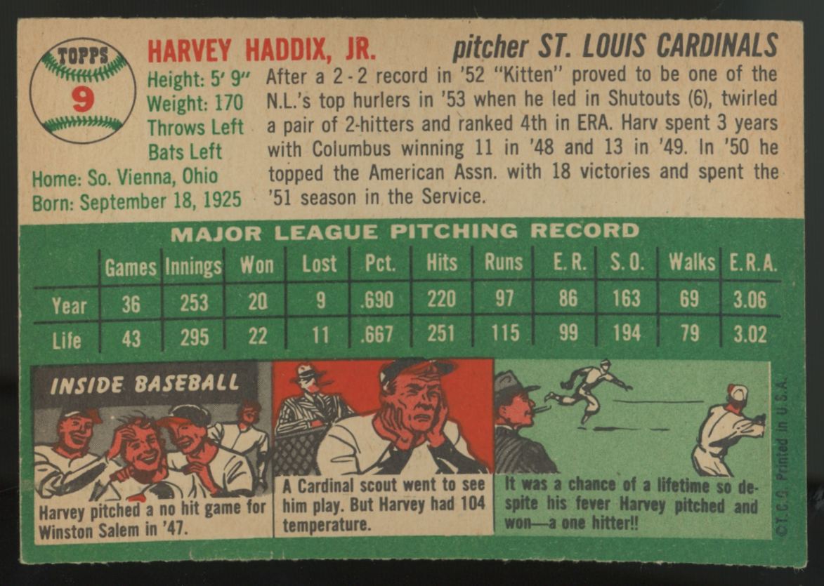 1954 Topps Harvey Haddix #9 EX