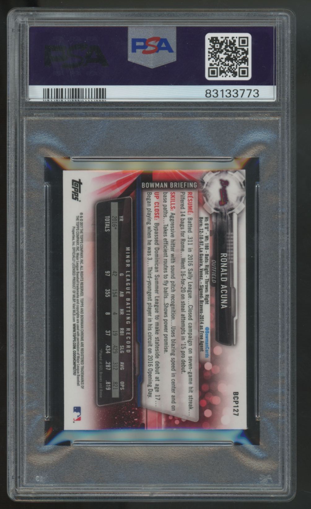 2017 Bowman Chrome Mini Ronald Acuna 1st Prospect #BCP127 PSA 10