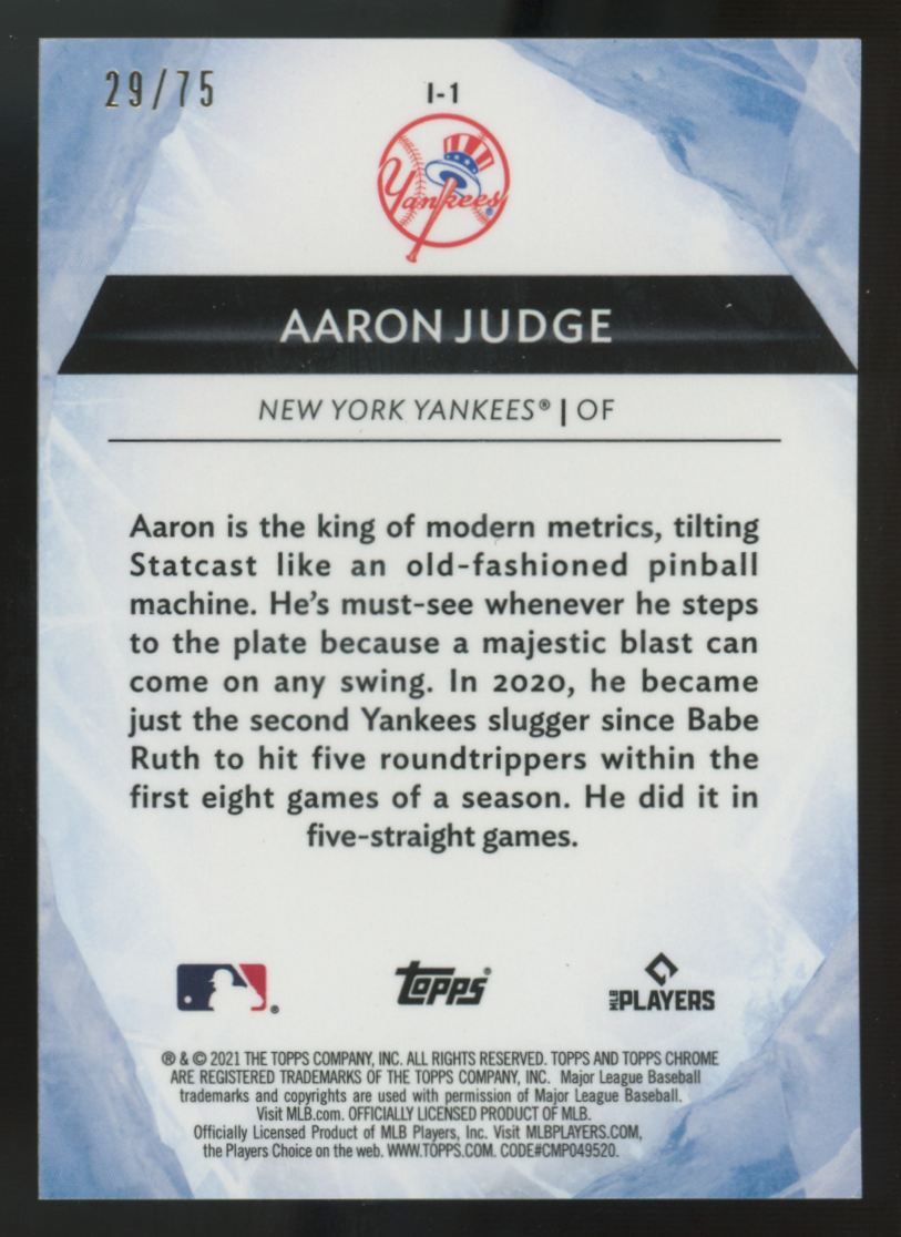 2021 Topps Chrome Ben Baller Aaron Judge Blue Icy /75 #I-1 "A"