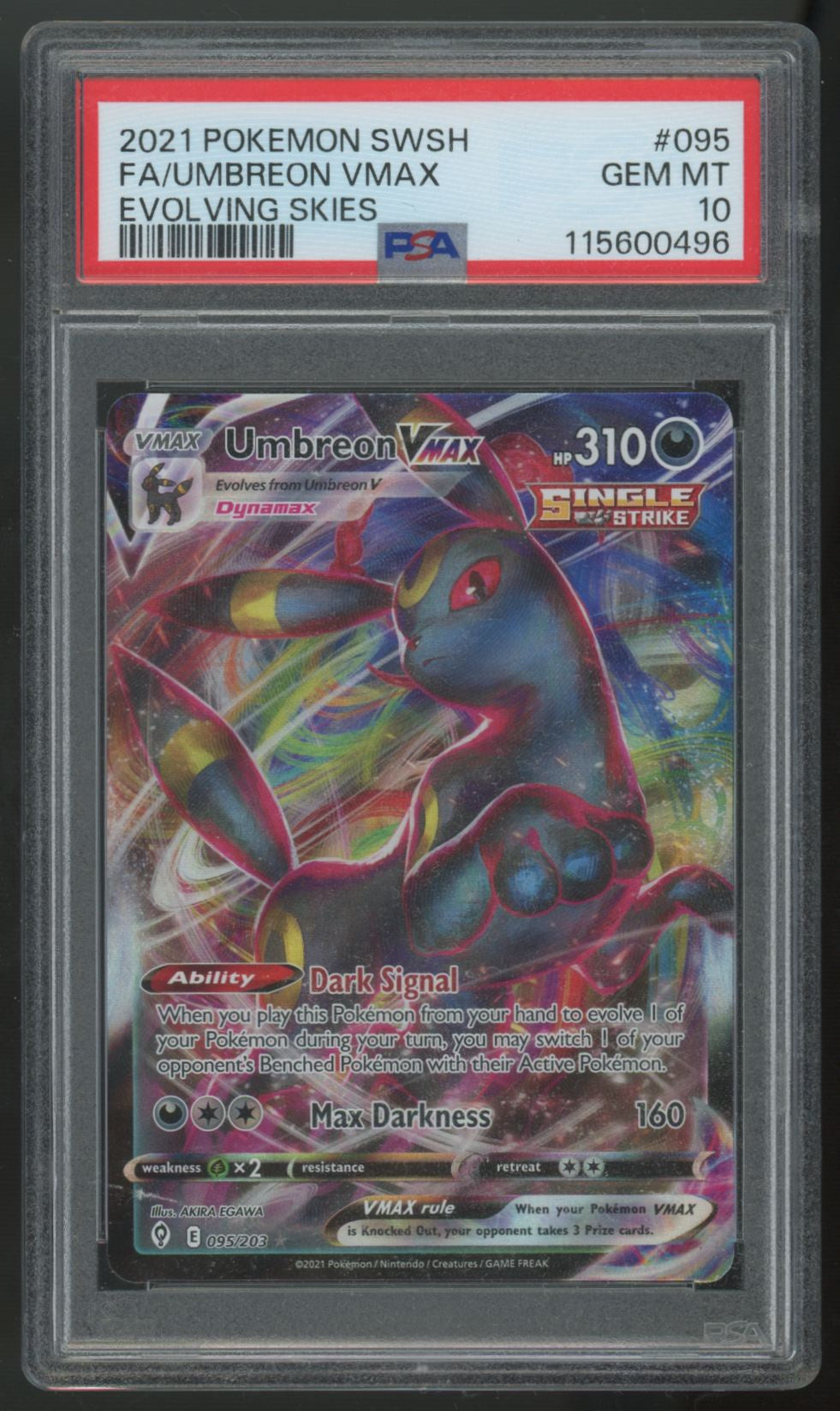 2021 Pokemon Umbreon VMax Evolving Skies Full Art #95 PSA 10