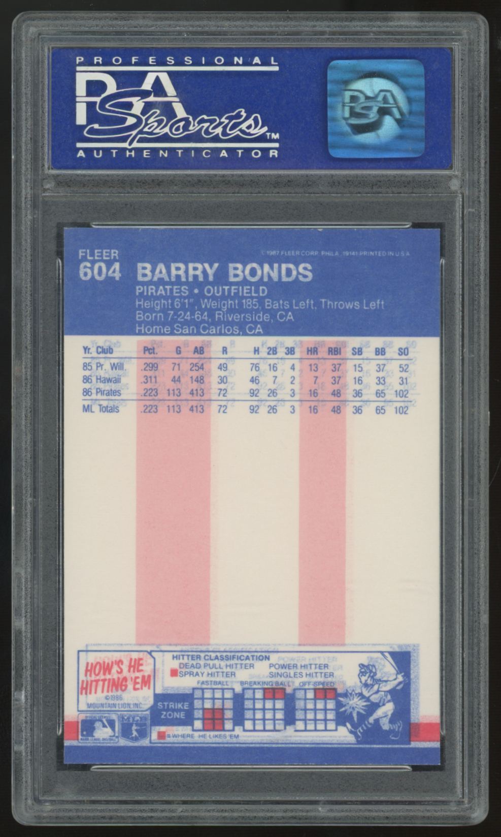1987 Fleer Glossy Barry Bonds RC #604 PSA 8 (OF)