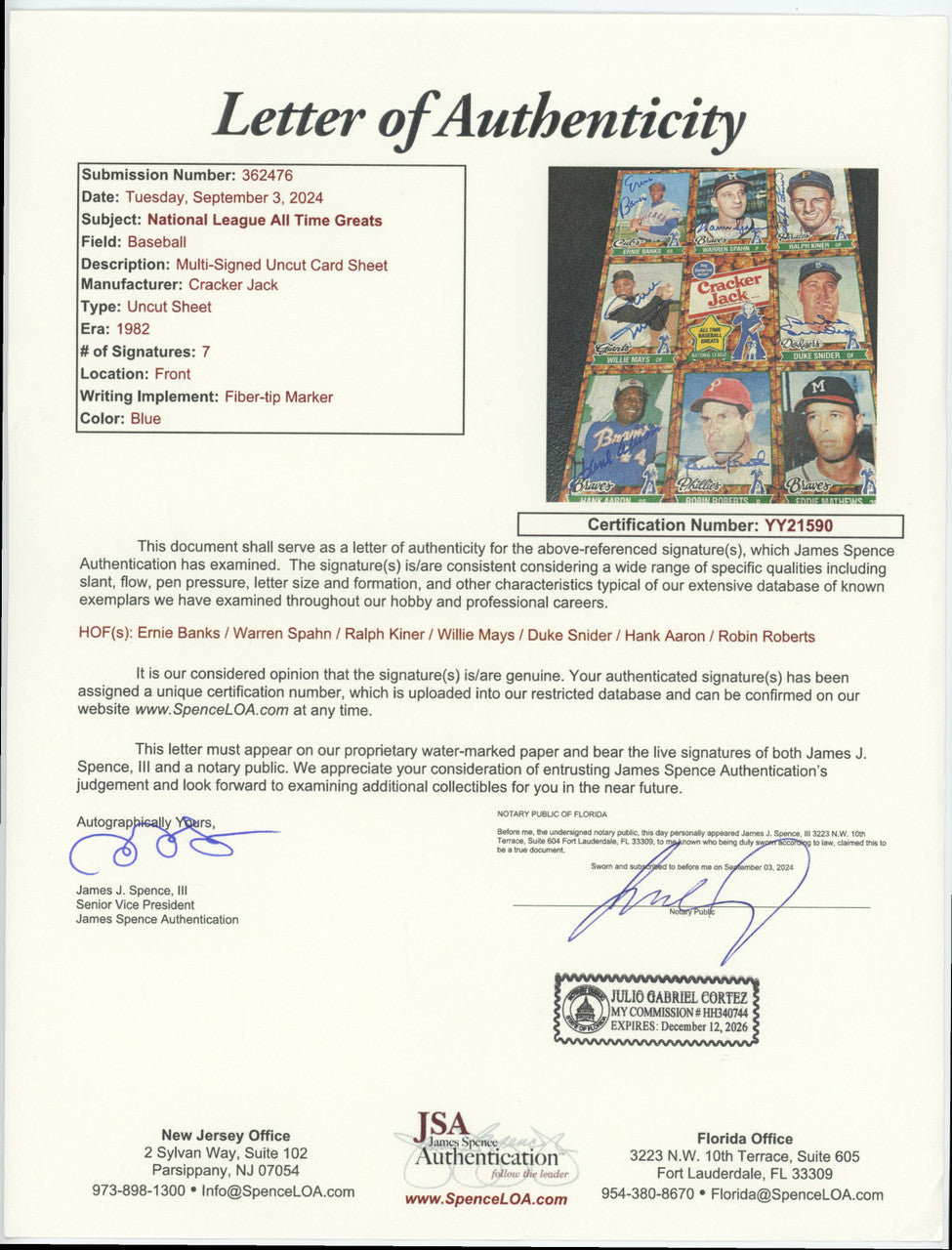 Mantle Mays Aaron +++ Signed Autographed Cracker Jack Sheet Set of 2 JSA Framed