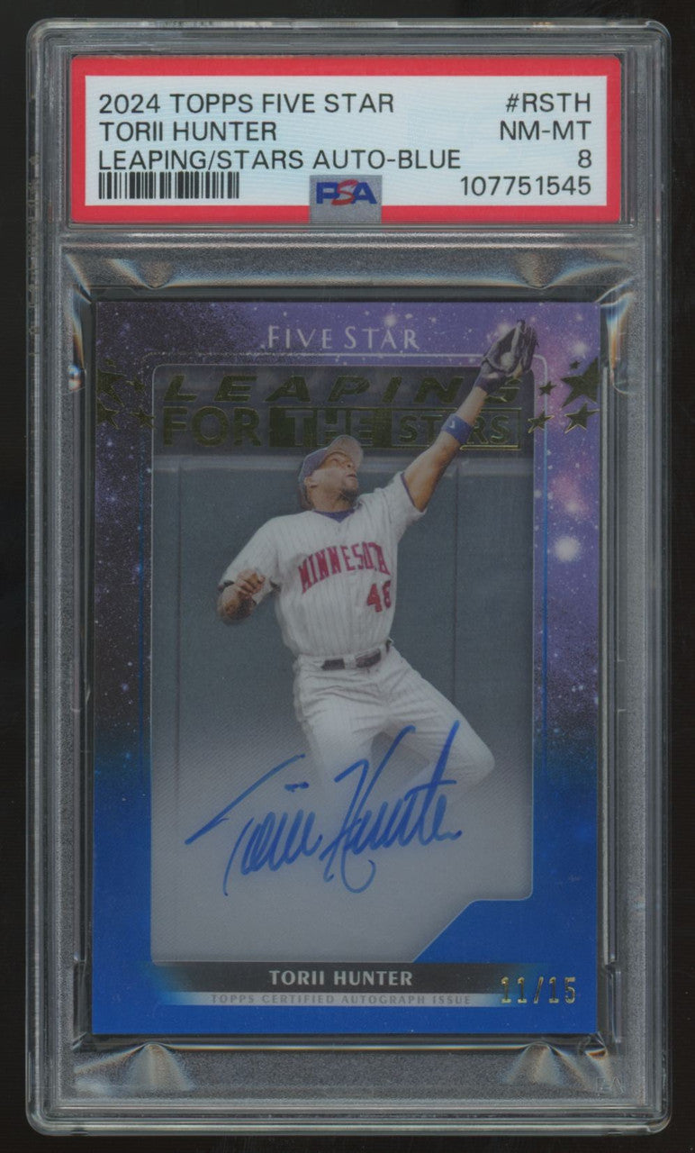 2024 Topps Five Star Torii Hunter Leaping For The Stars Blue Auto /15 PSA 8