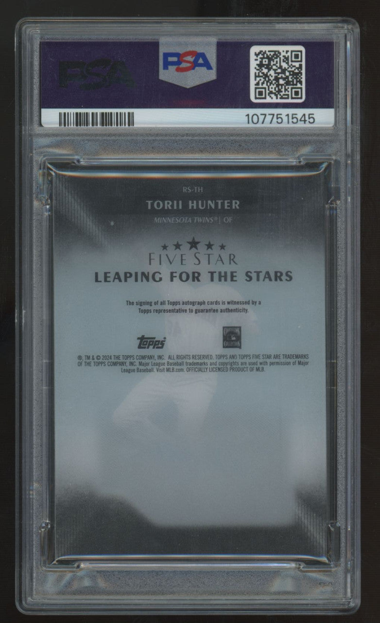 2024 Topps Five Star Torii Hunter Leaping For The Stars Blue Auto /15 PSA 8