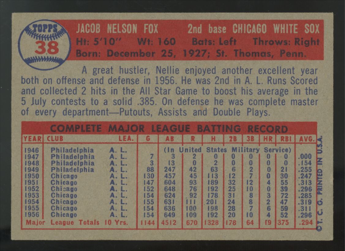 1957 Topps Nellie Fox #38 EX "A"