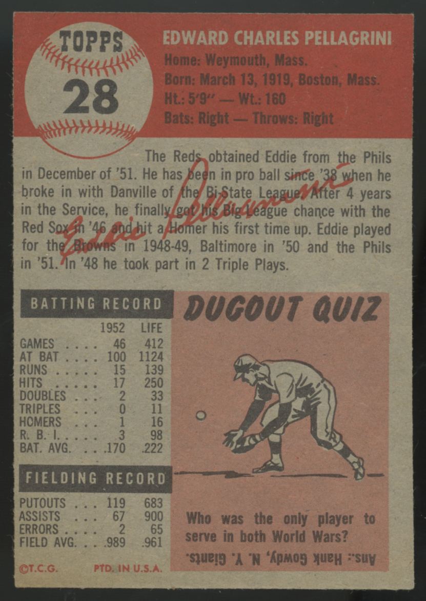 1953 Topps Eddie Pellagrini #28 EX