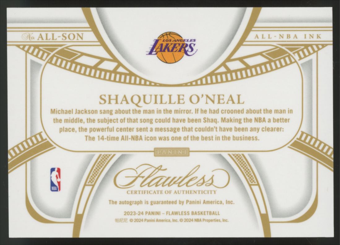2023-24 Panini Flawless Shaquille O'Neal All-NBA Ink Auto /25 #ALL-SON