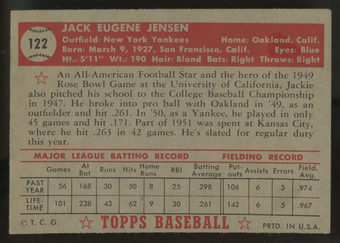1952 Topps Jack Jensen RC #122 VG/EX