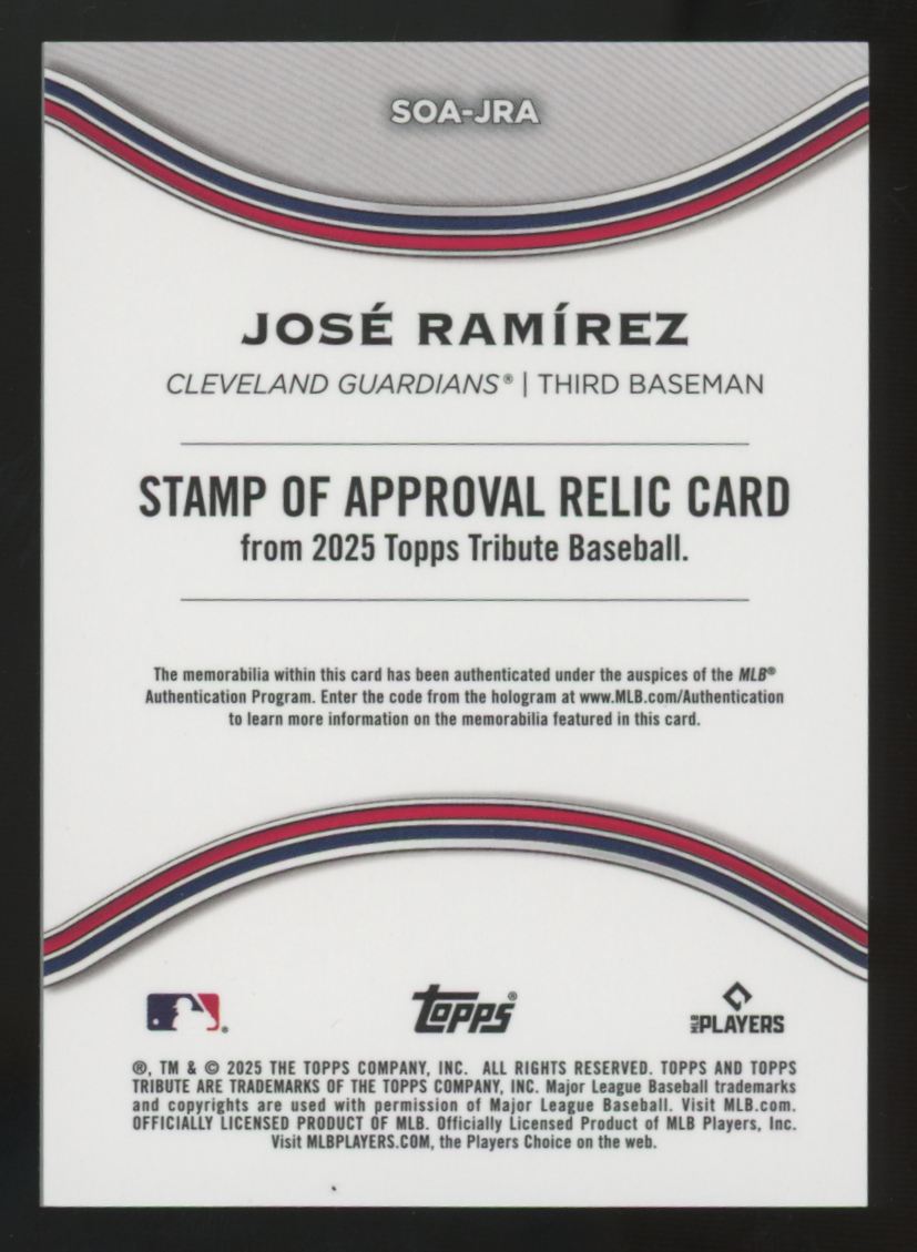 2025 Topps Tribute Jose Ramirez Green Stamp Of Approval Patch /99 #SOA-JRA