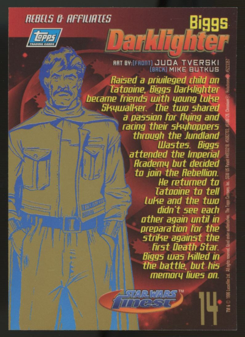 1996 Topps Finest Star Wars Biggs Darklighter Gold Refractor #14